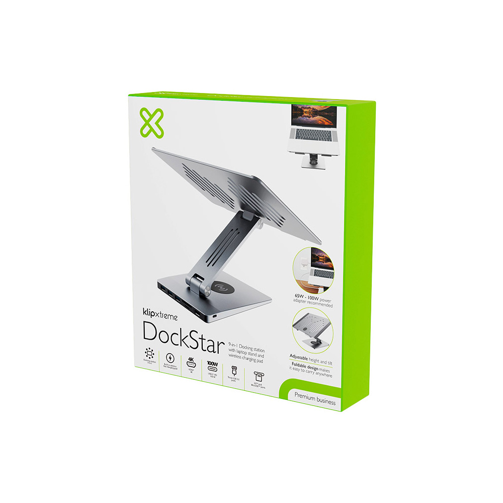 estación de acoplamiento 9 en 1 klip xtreme dockstar kda 500 con soporte para laptop y carga inalámbrica estación de acoplamiento 9 en 1 klip xtreme dockstar kda 500 con soporte para laptop y carga inalámbrica